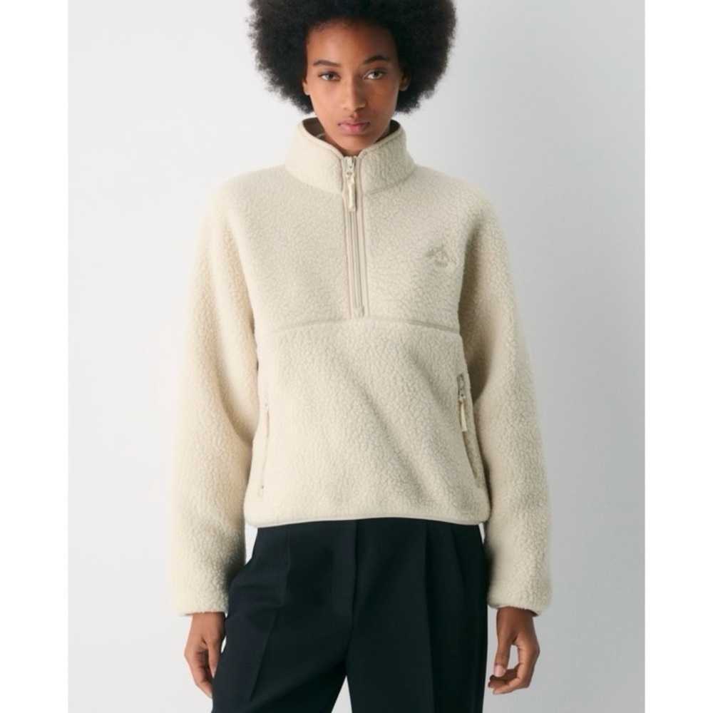 Aritzia TNA Polartec Fleece Thermal Pro Half Zip Hi-Hip Jacket Cream XS